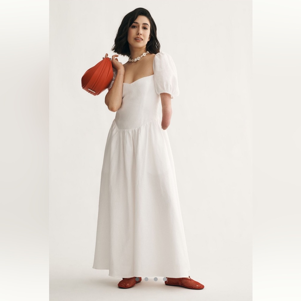 Reformation Davila Linen Midi Dress - White - NWT - Size 12
